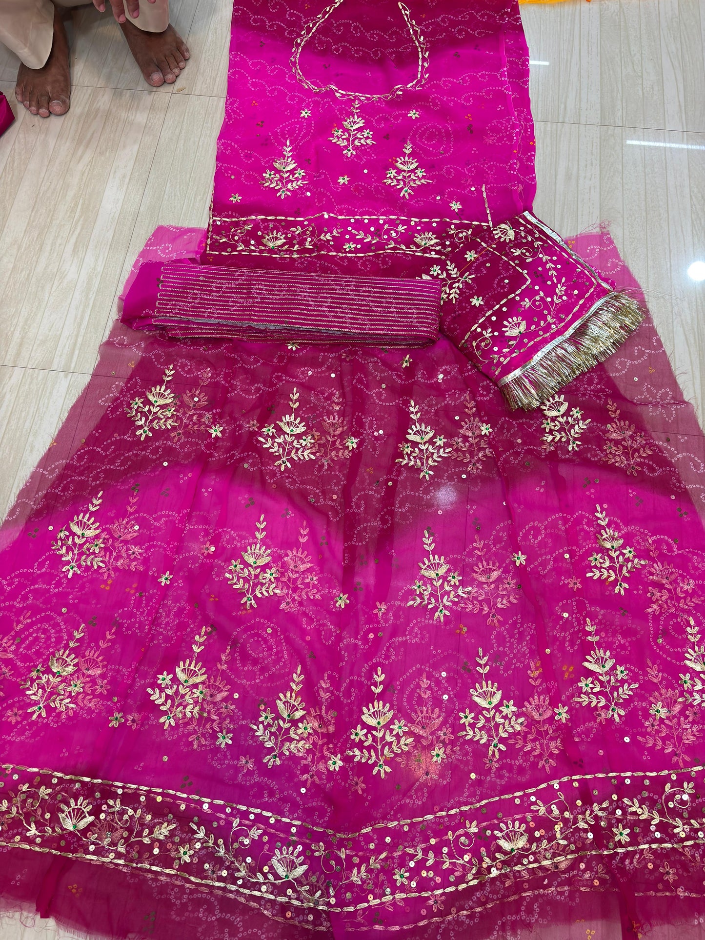Rai bandej pitten work shaded poshak (Pink With Pink) 031