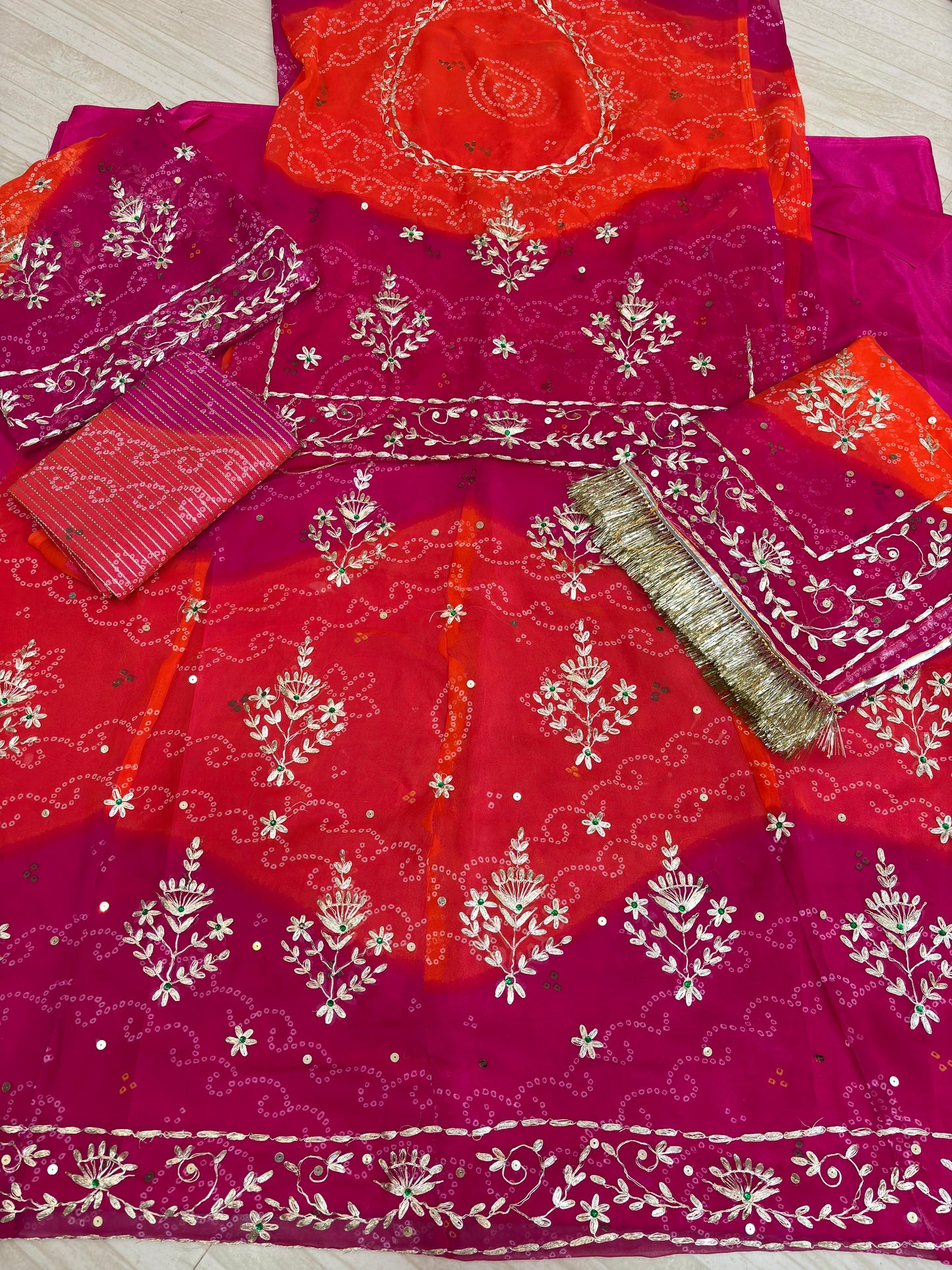 Rai bandej pitten work shaded poshak (Rani Orange)- 045