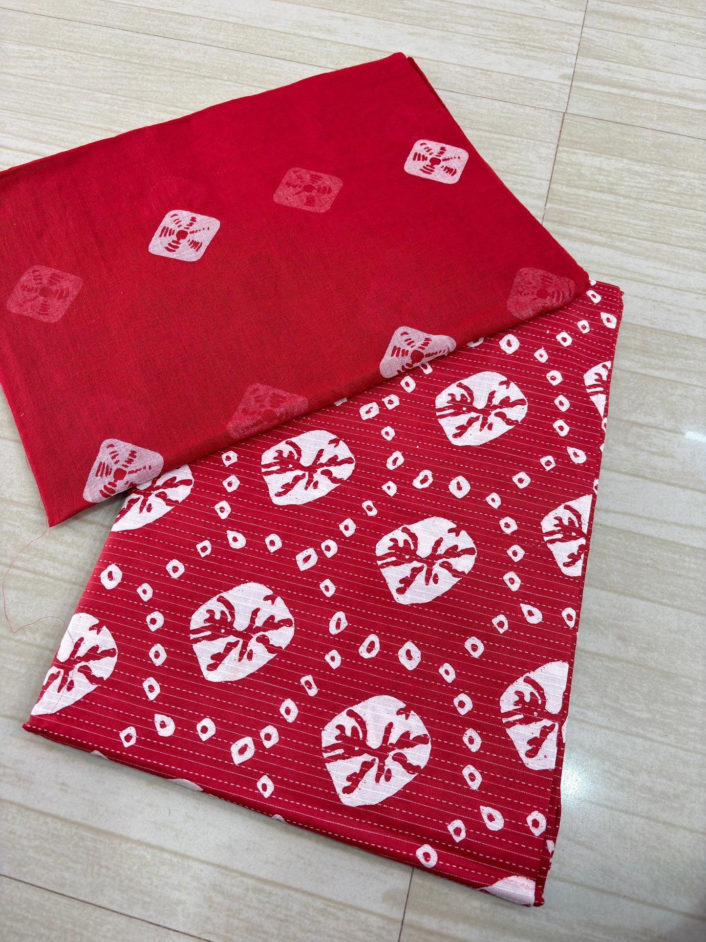 Katha Work Batiq Suit (Red Rose Color)- 152