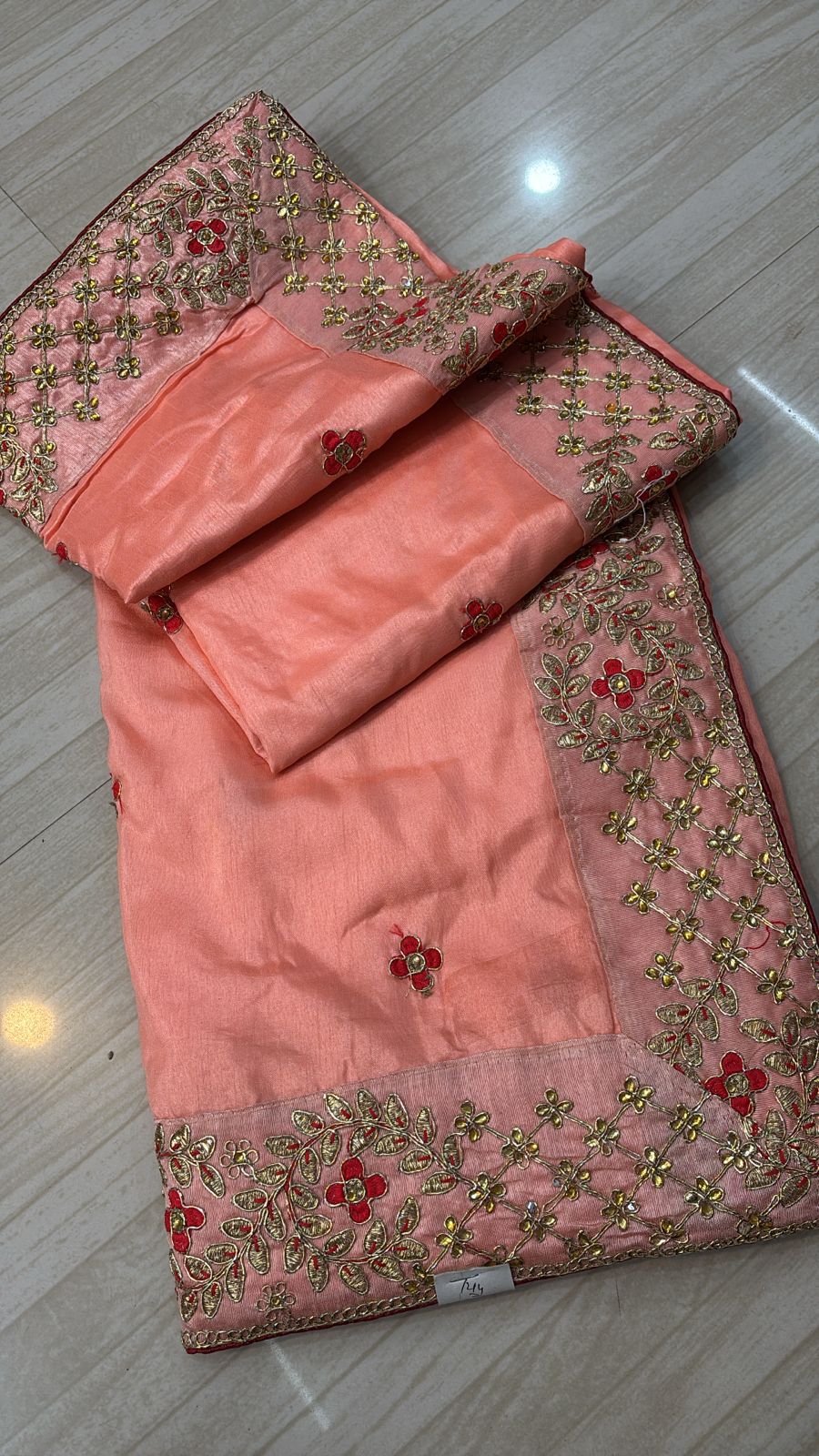 Peach Embroidered Saree with Zari and Sequin Work- 250