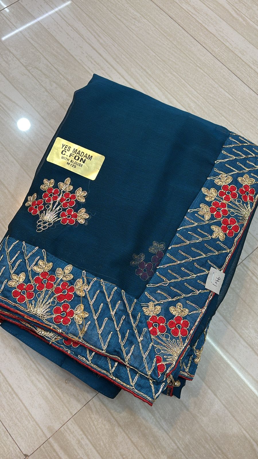 Teal Blue Saree with Red and Gold Zari Work- 251