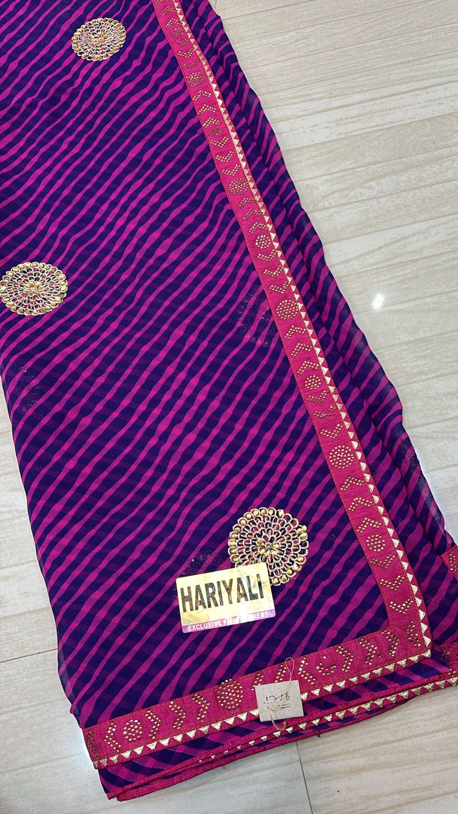 Pink and Purple Leheriya Saree with Gota Work- 256