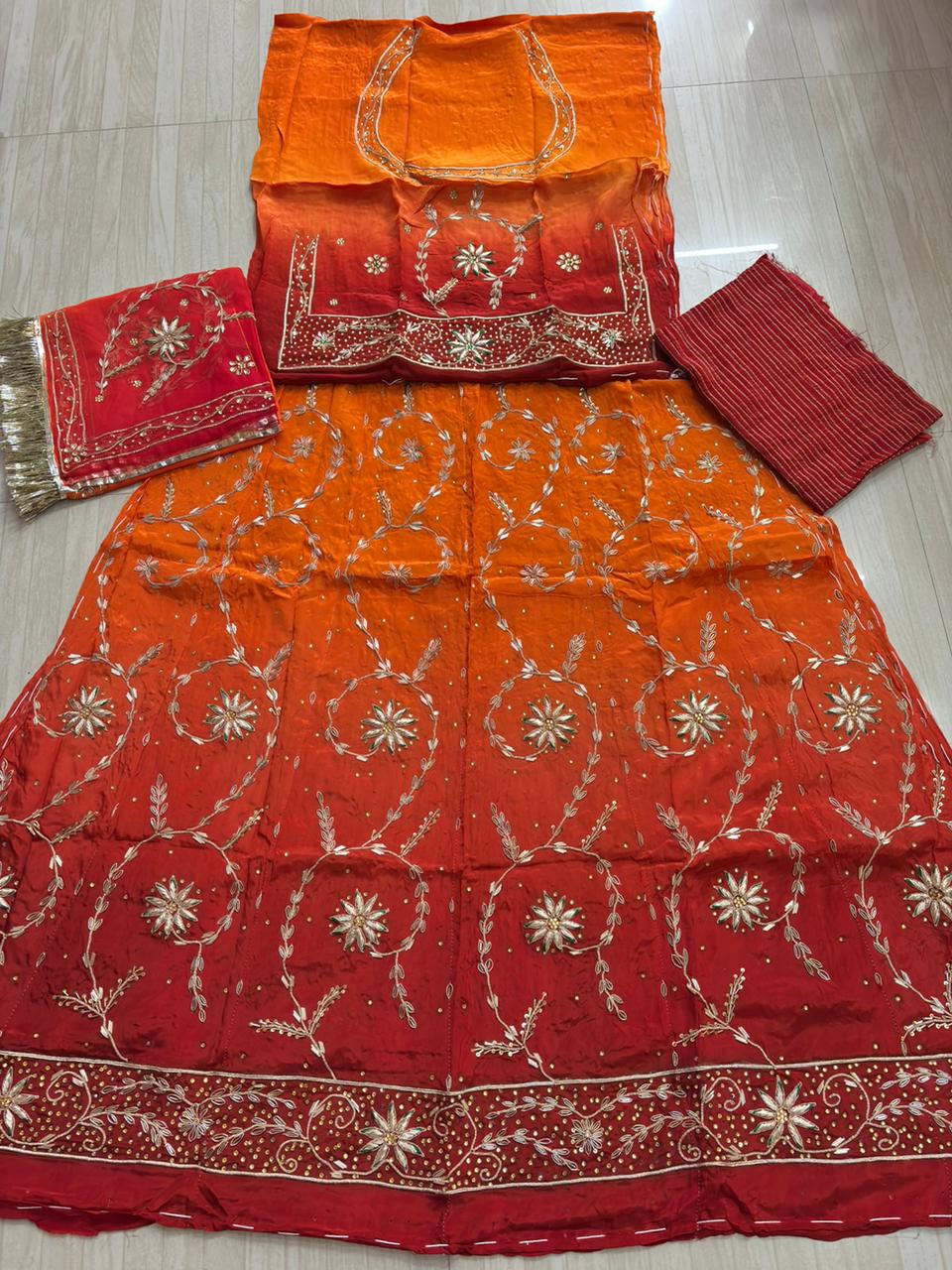 Natural bamber suit with pure odhna (Red Orange)-270