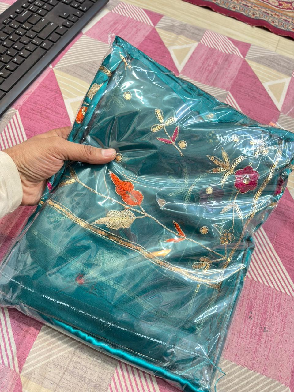 GAJEEH SILK WITH THAKURJI PURE ODHNA BUTIQ SUIT (RAMA)- 621