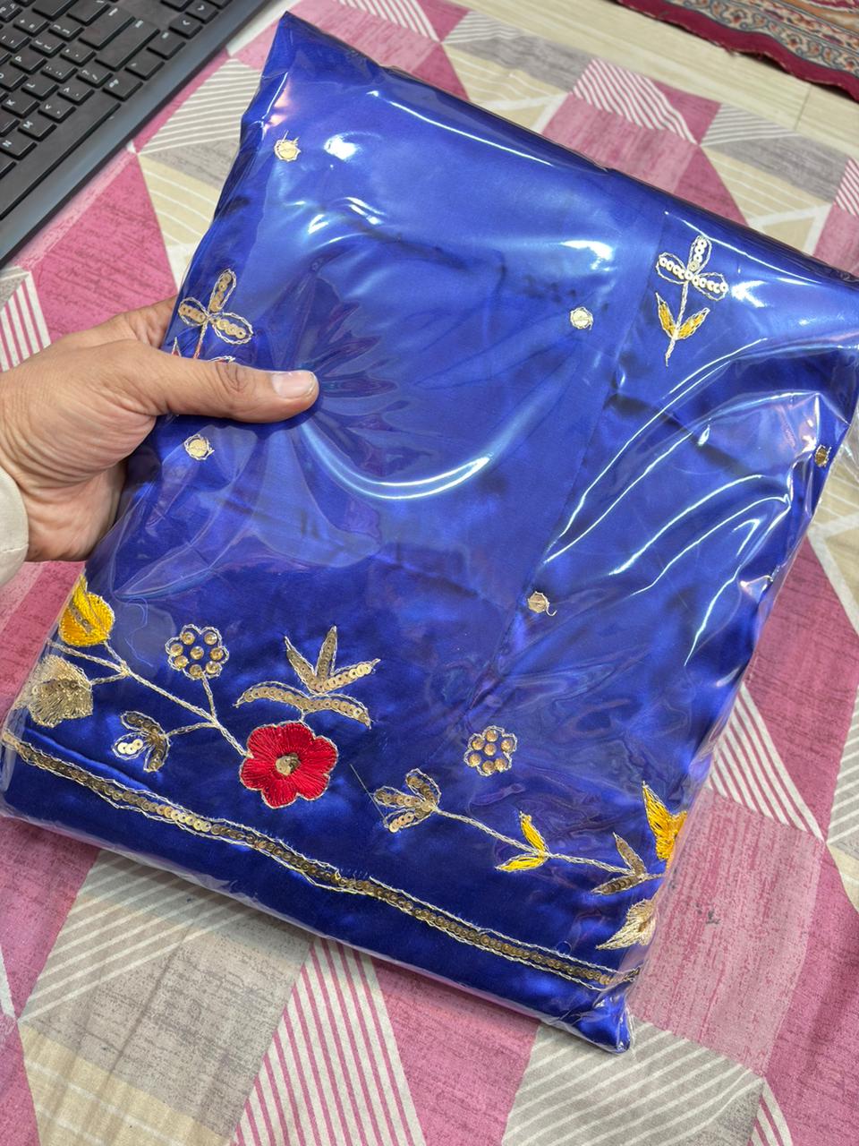 GAJEEH SILK WITH THAKURJI PURE ODHNA BUTIQ SUIT (DARK BLUE)- 622