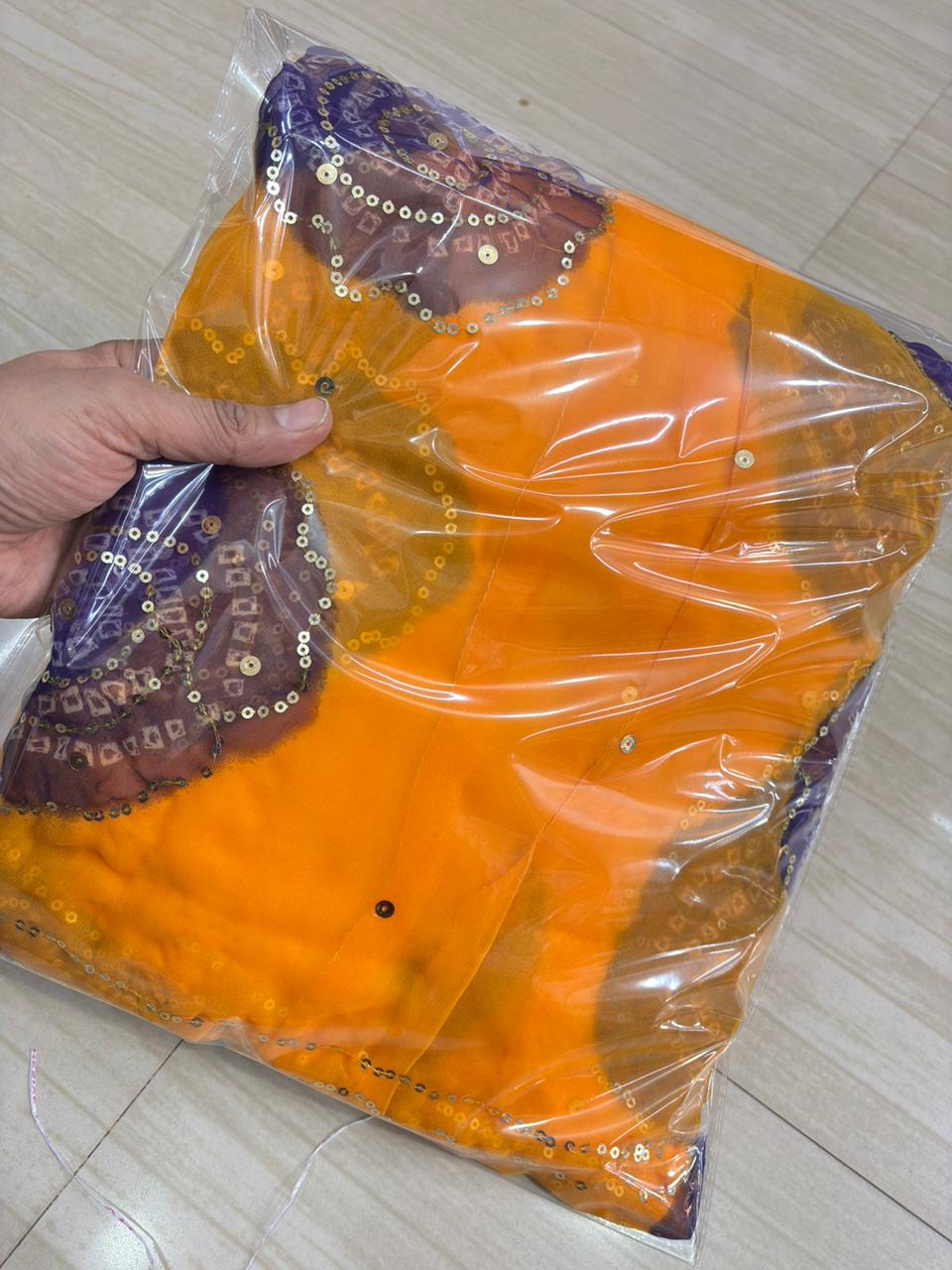 Ghewar Tari Poshak (Yellow & Navy)- 650