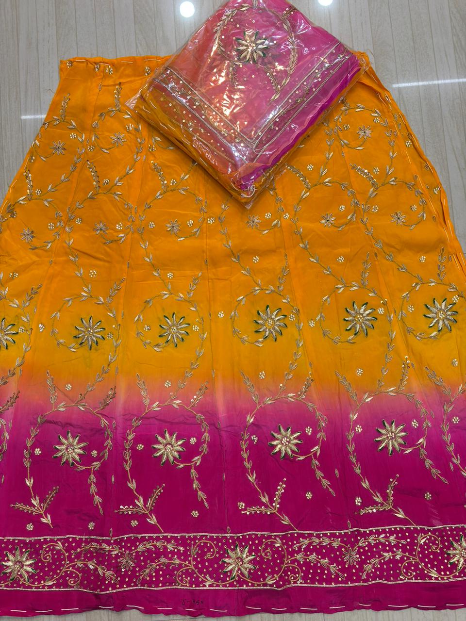 Thakur Ji Pure Shaded Ranka Work Poshak (Yellow Pink)-665