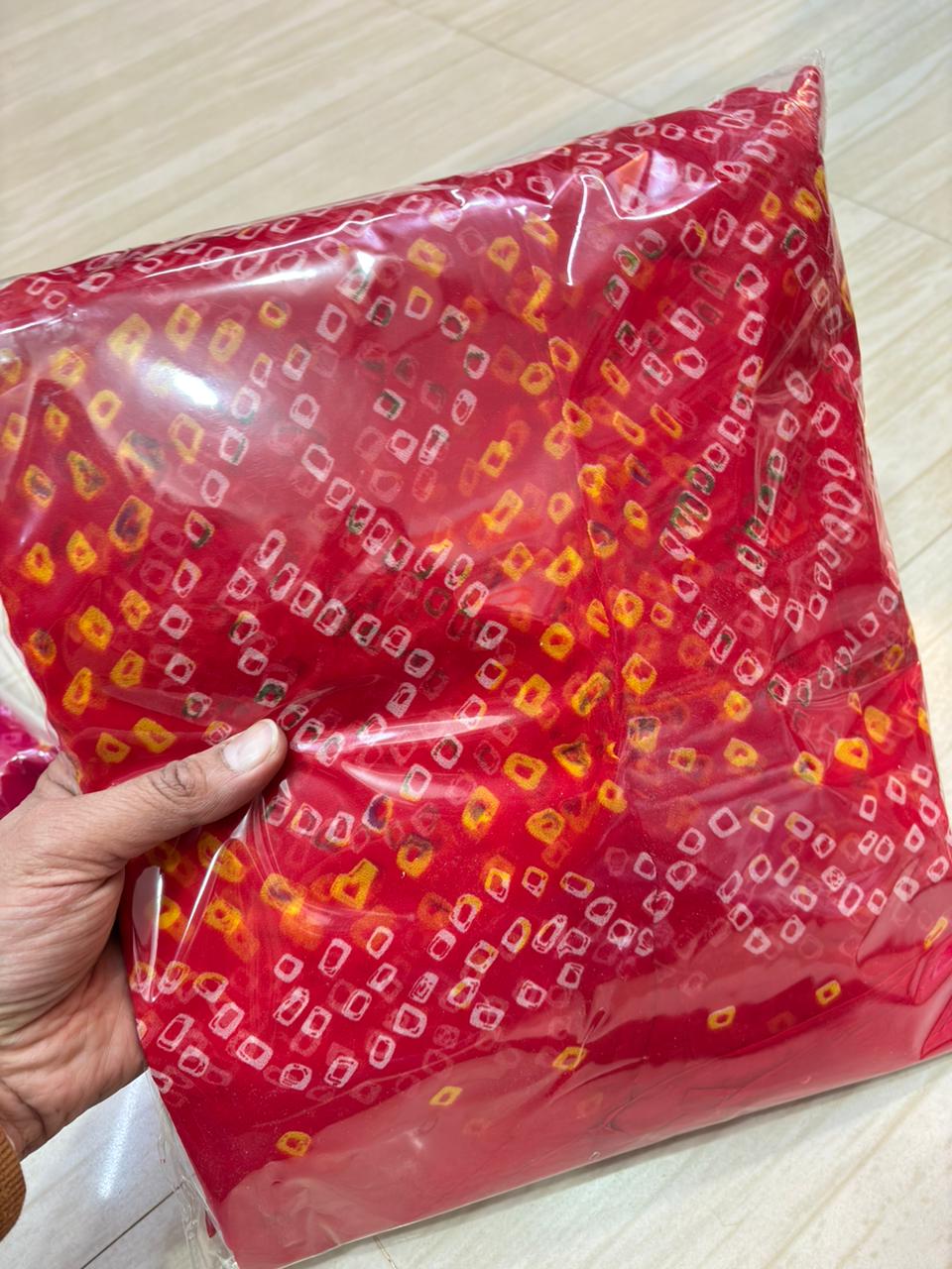 Gold Pure Border Bandhej poshak (Red)-743