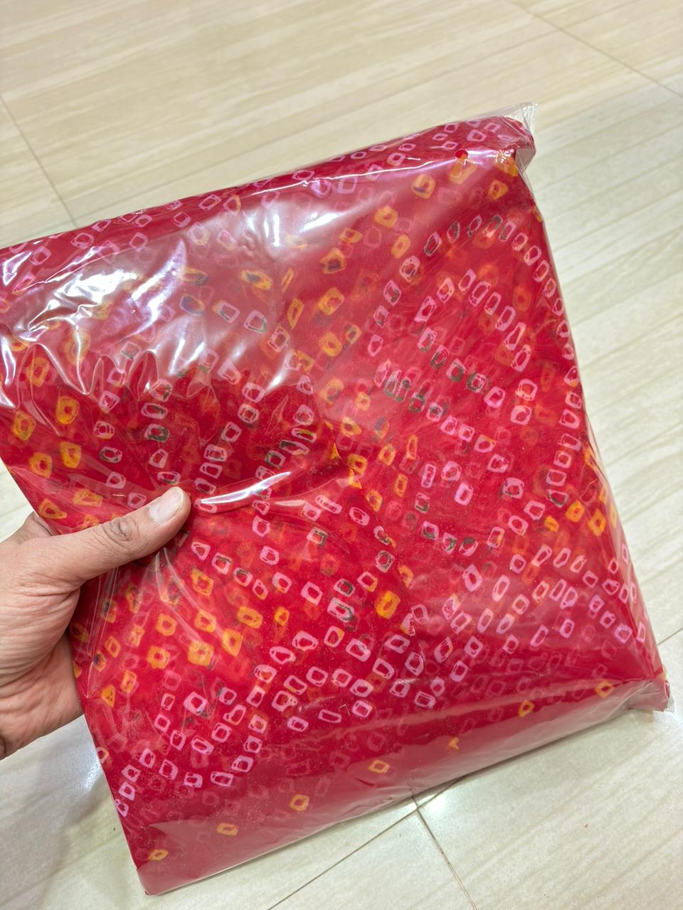 Gold Pure Border Bandhej poshak (Rani)-742