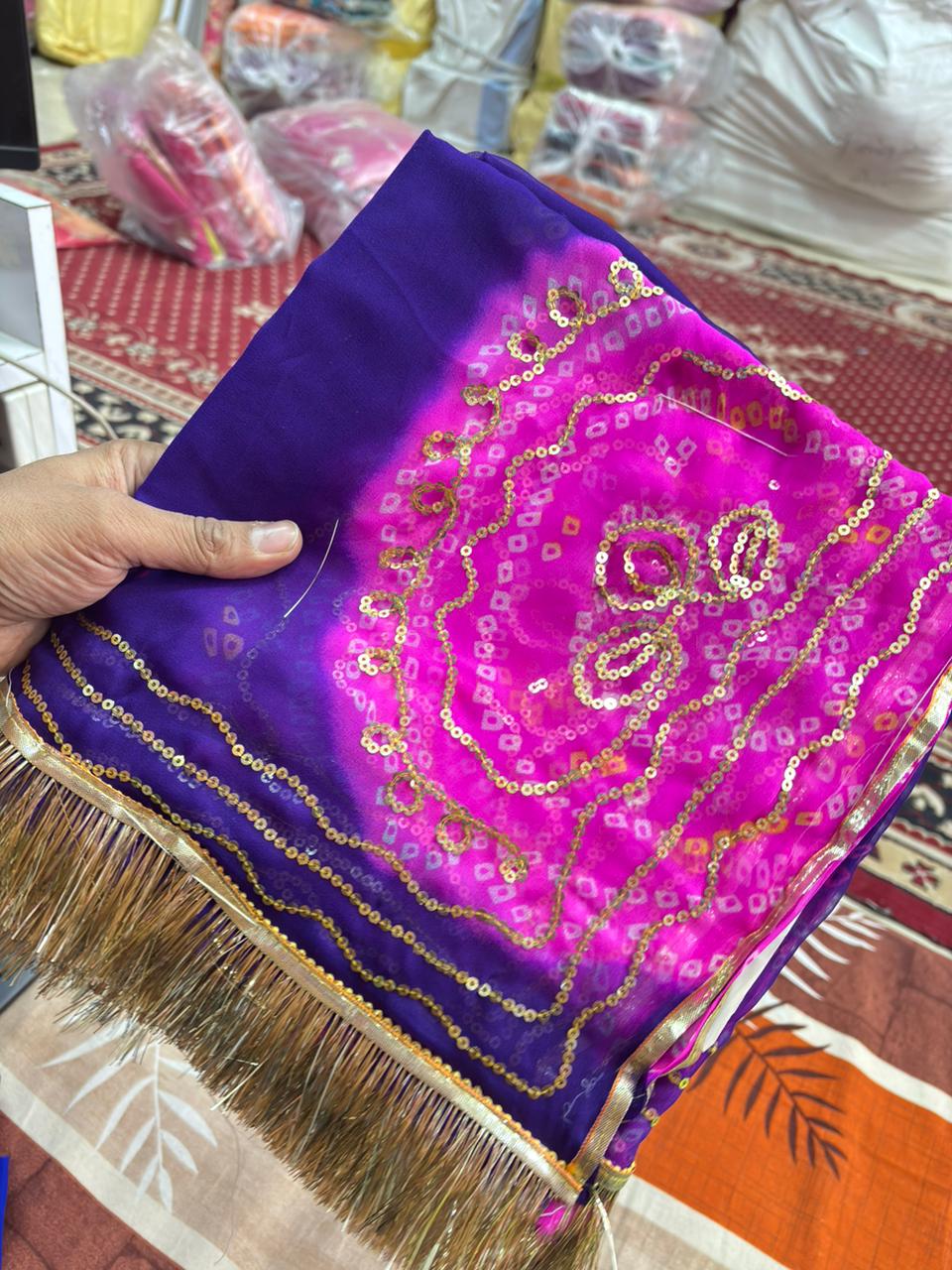 Ghewar Tari Gold Pure Poshak (Jamuni & Pink)- 788