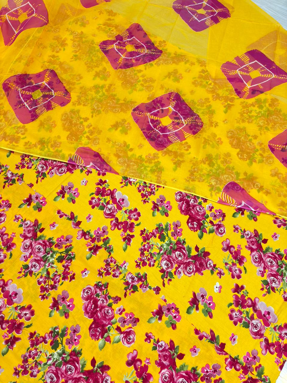 5 mtr +odhna Yellow rani suit- 1648