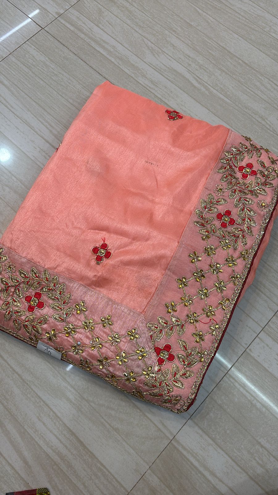 Peach Embroidered Saree with Zari and Sequin Work- 250