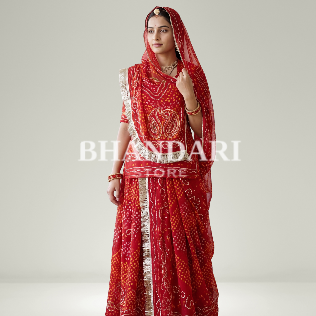 Tari work gold pure border poshak (Red)-747