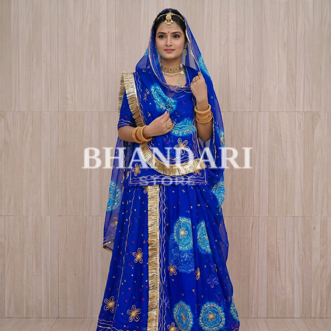Ghewar Tari Gold Pure Poshak (Blue & Blue)- 791