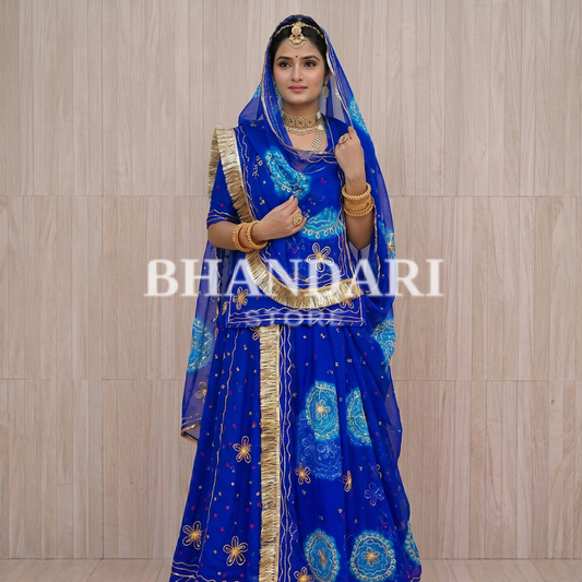 Ghewar Tari Gold Pure Poshak (Blue & Blue)- 791