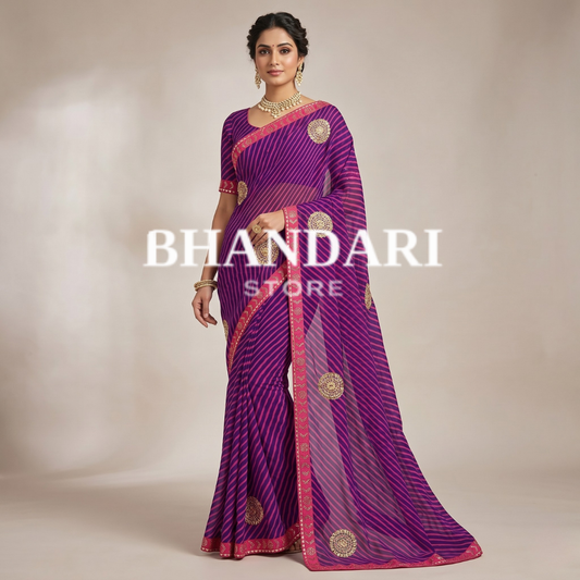 Pink and Purple Leheriya Saree with Gota Work- 256