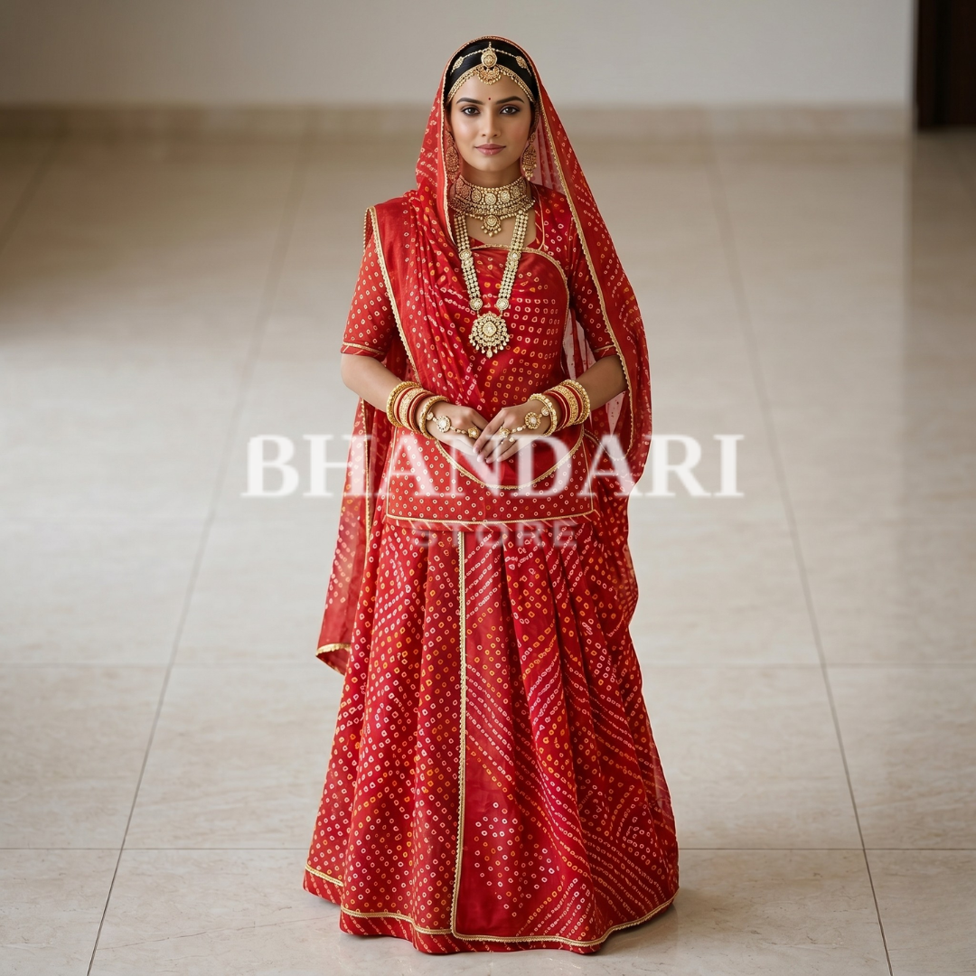 Gold Pure Border Bandhej poshak (Red)-743