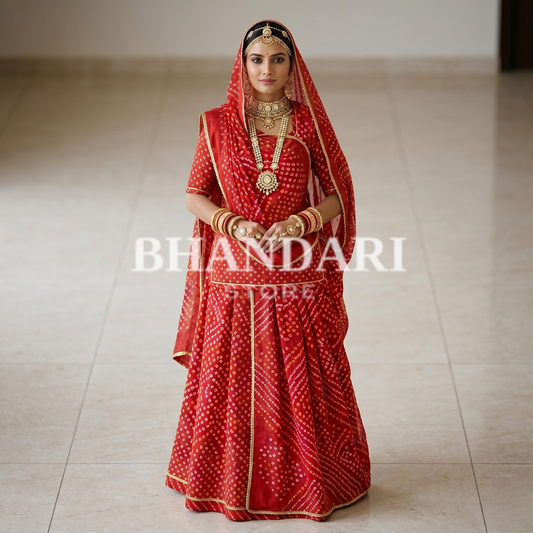 Gold Pure Border Bandhej poshak (Red)-743