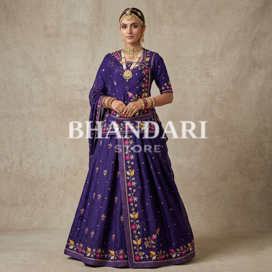 GAJEEH SILK WITH THAKURJI PURE ODHNA BUTIQ SUIT (NAVY BLUE)- 623