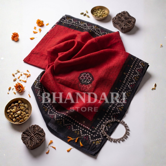 Special cotton odhna red with Black Pallu 2.50 Meter Full-1048
