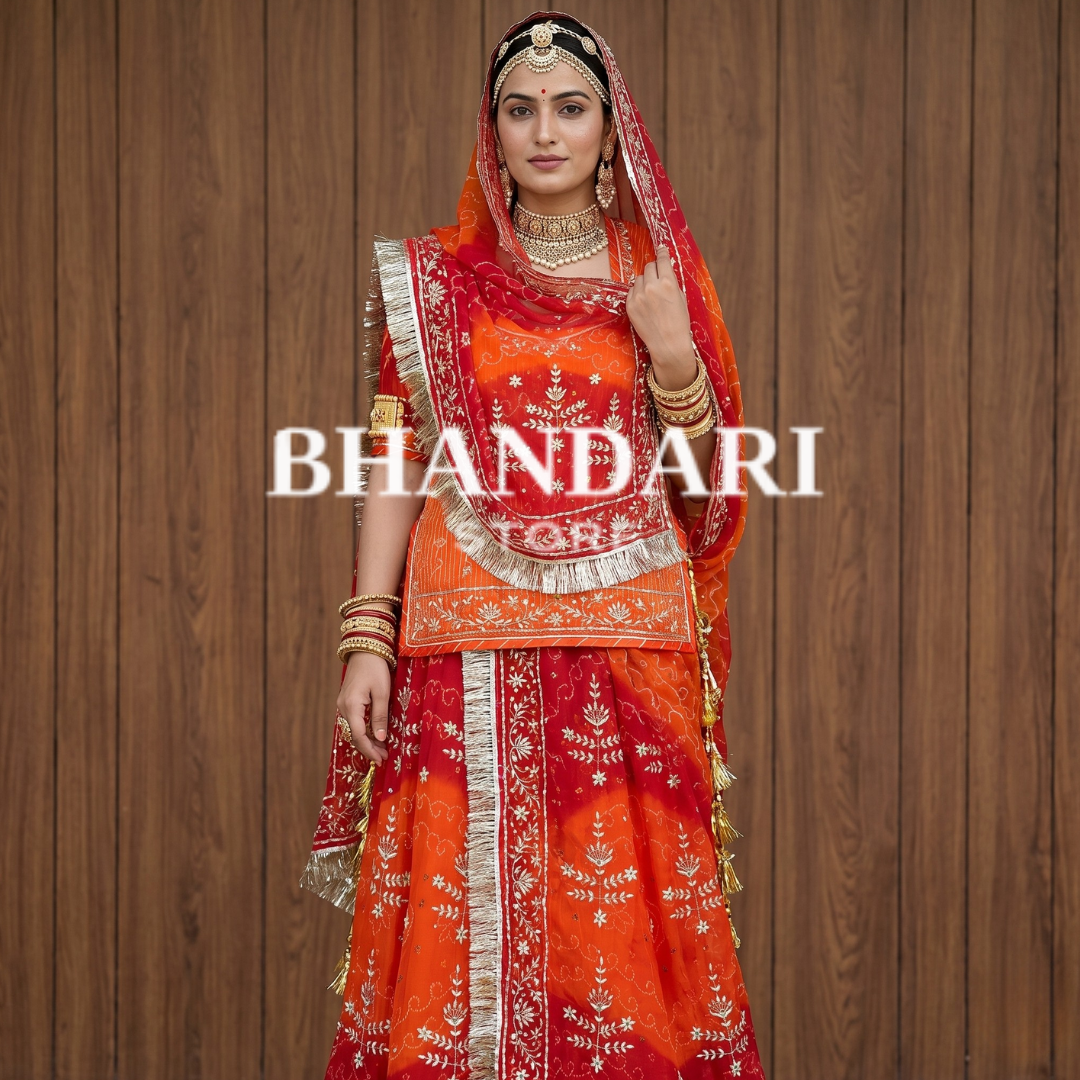 Rai Bandhej Pitten Poshak (Red Orange)- 247