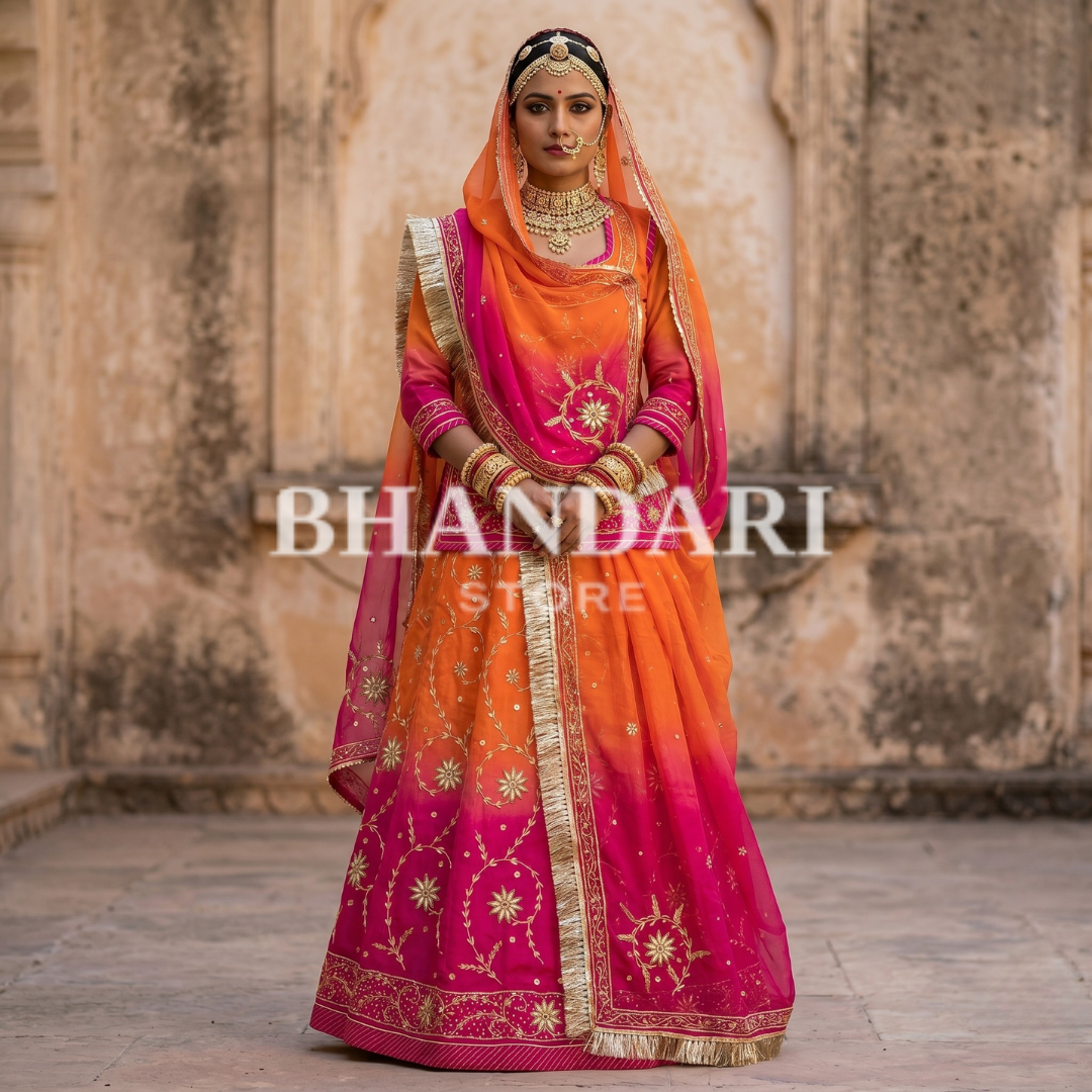 Thakur Ji Pure Shaded Work Poshak (Rani Orange)-661