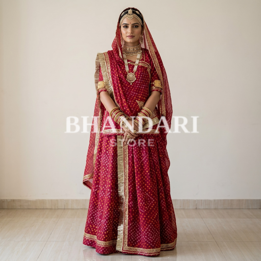Gold Pure Border Bandhej poshak (Rani)-742