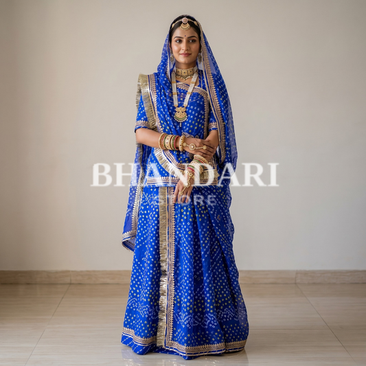 Gold Pure Border Bandhej poshak (Royal Blue)-741