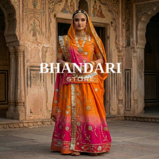 Natural bamber suit with pure odhna (Rani Orange)-269
