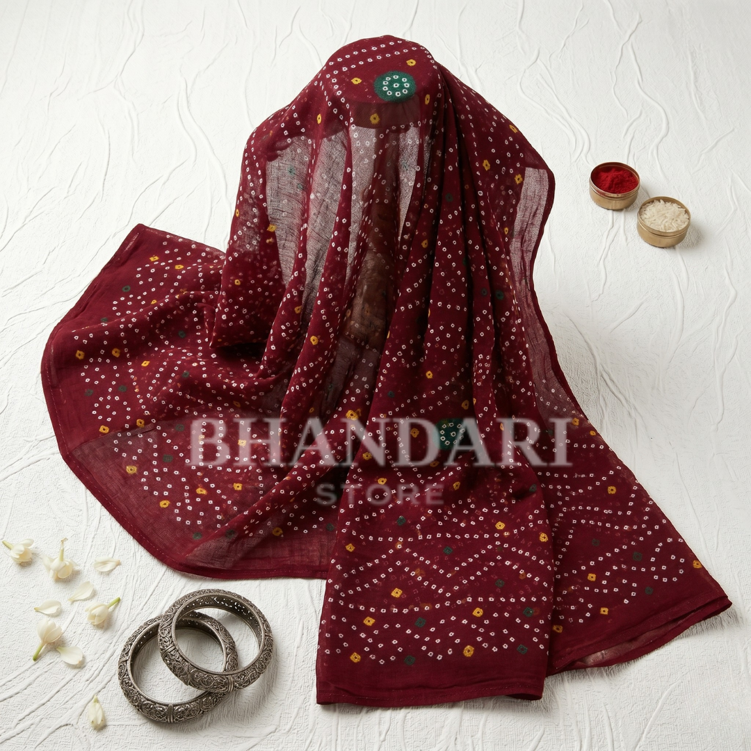 Cotton bandej print odhna 2.50 Meter Full (Maroon)-1047