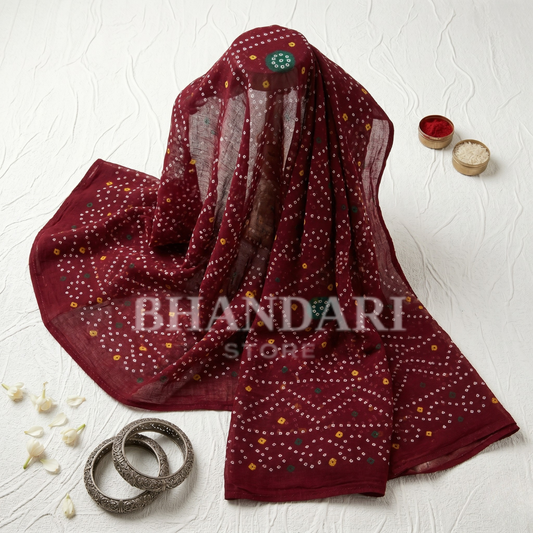 Cotton bandej print odhna 2.50 Meter Full (Maroon)-1047
