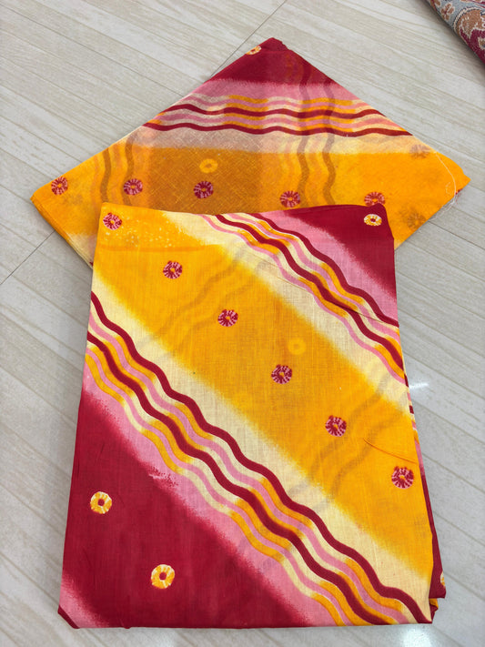 New Lehariya Pattern Suit (Red With Yellow)- 126
