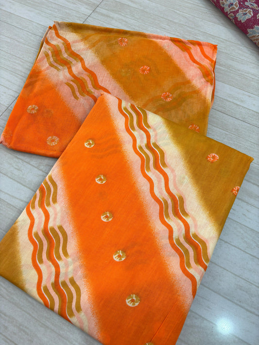 New Lehariya Pattern Suit (Orange with Mustard)- 131