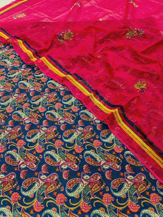 Giza cotton suit sarvati odhna (Blue)-211