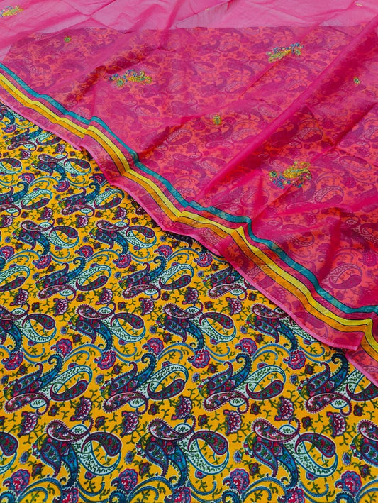 Giza cotton suit sarvati odhna (Yellow)-214