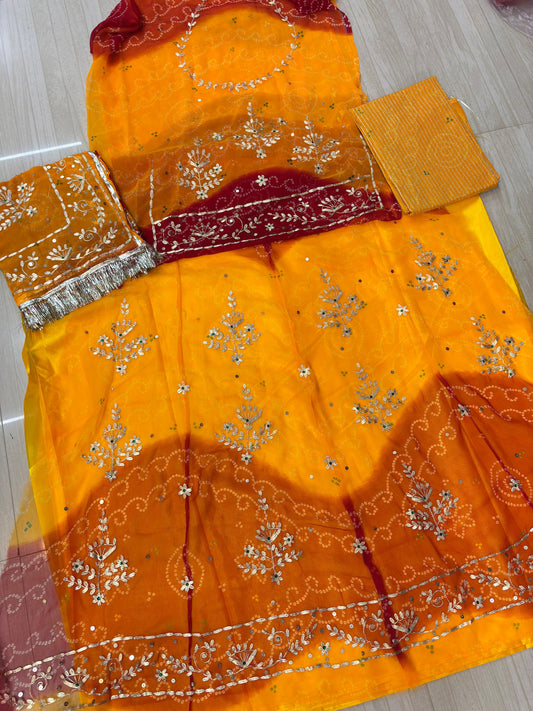 Rai Bandhej Pitten Poshak (Yellow Red)- 242