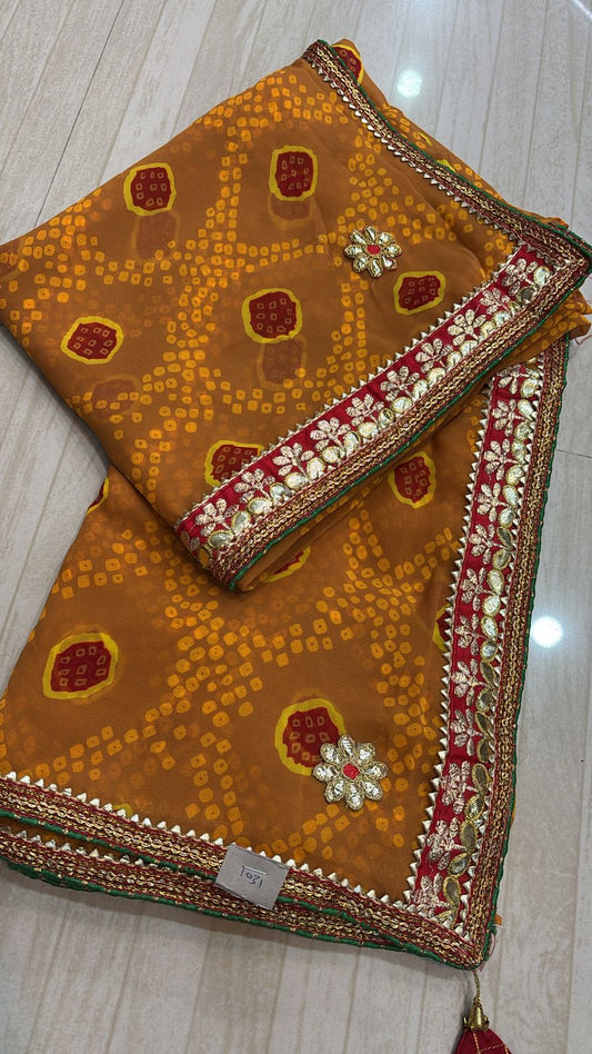 Mustard Bandhani Saree with Gota Patti- 249