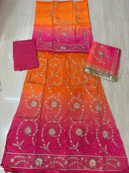 Natural bamber suit with pure odhna (Rani Orange)-269