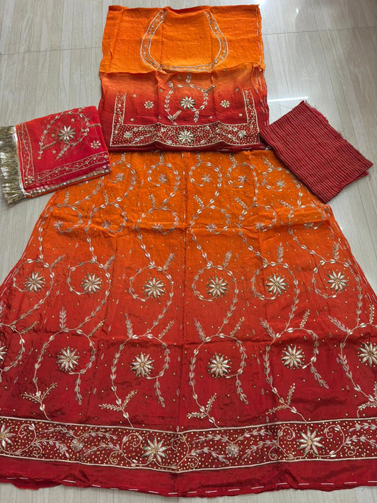 Natural bamber suit with pure odhna (Red Orange)-270