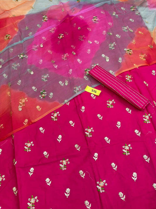 Jaam Cotton Butiq Buti Charak Tora Suit with Mangji (Cherry Rani)- 333