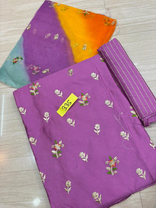 Jaam Cotton Butiq Buti Charak Tora Suit with Mangji (Dark Lilac)- 335