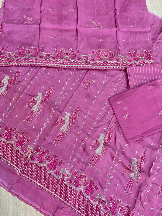 Kabutar Upada With Pure Odhna Suit (Onion)-373