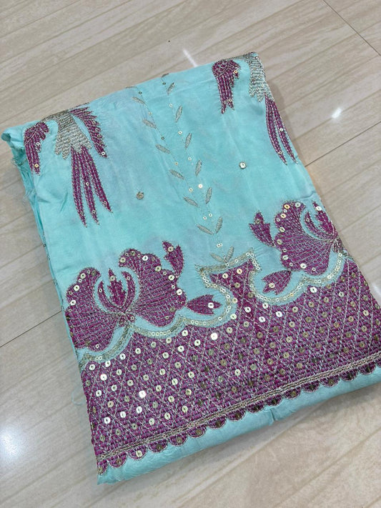 Kabutar Upada With Pure Odhna Suit (Light Sky)-372