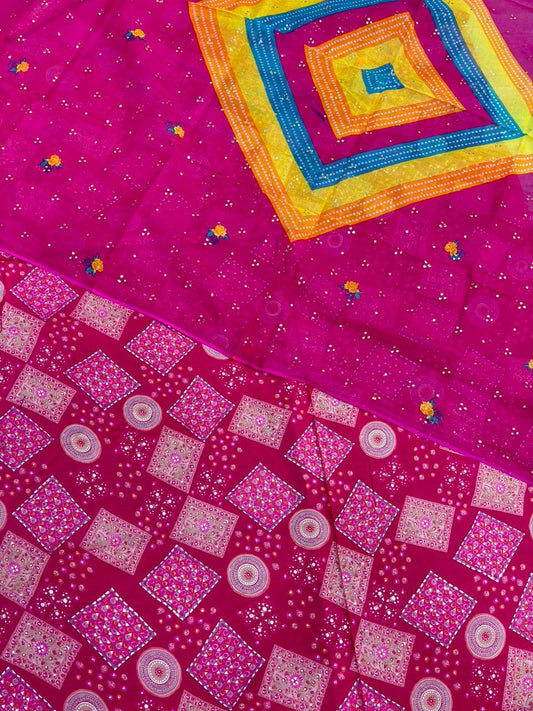 Modal silk cotton odhna suit- 523