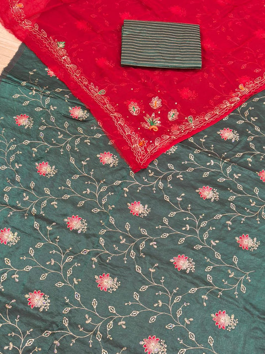 hero Shimmer Silk Tora Suit with Magji (Bottle Green)- 558