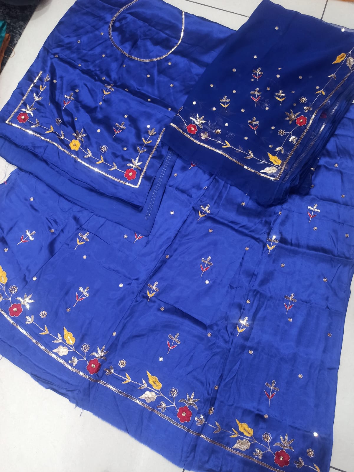 GAJEEH SILK WITH THAKURJI PURE ODHNA BUTIQ SUIT (DARK BLUE)- 622