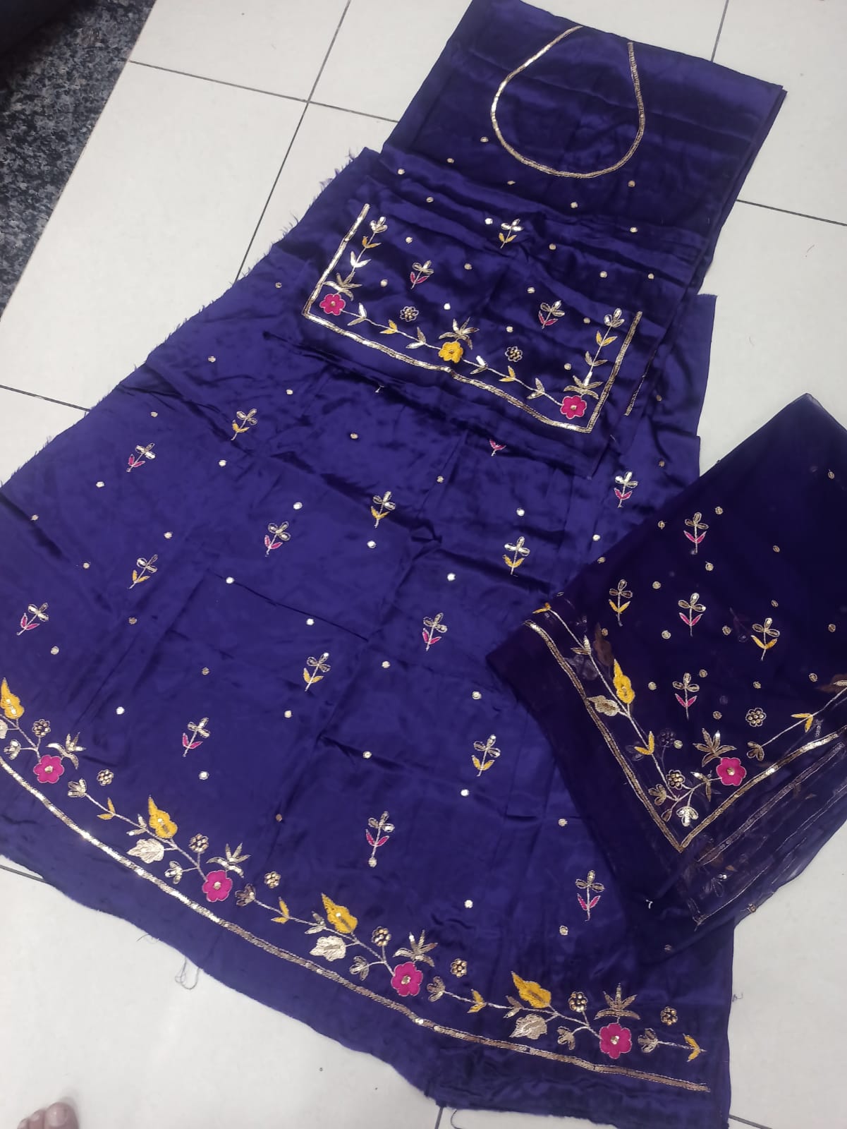 GAJEEH SILK WITH THAKURJI PURE ODHNA BUTIQ SUIT (NAVY BLUE)- 623