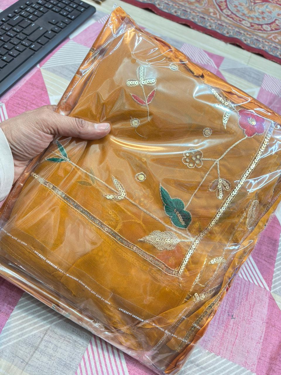 GAJEEH SILK WITH THAKURJI PURE ODHNA BUTIQ SUIT (MUSTARD YELLOW)- 620