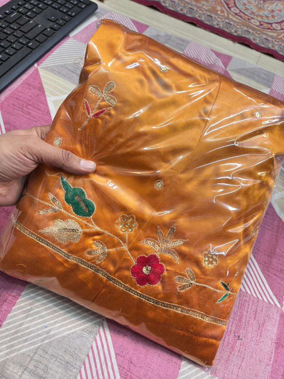 GAJEEH SILK WITH THAKURJI PURE ODHNA BUTIQ SUIT (MUSTARD YELLOW)- 620