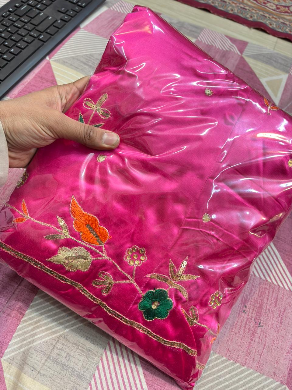GAJEEH SILK WITH THAKURJI PURE ODHNA BUTIQ SUIT (PINK)- 619